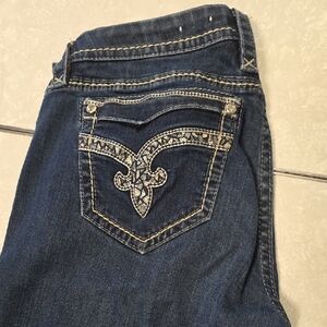 Rock Revival Dark Blue Jeans with Intricate Embroidery